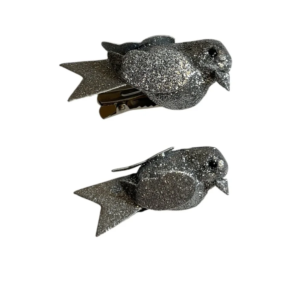 16 Songbird Ornaments‎ Mini Tree Clip On Christmas Silver Glitter (2 Pack of 8)